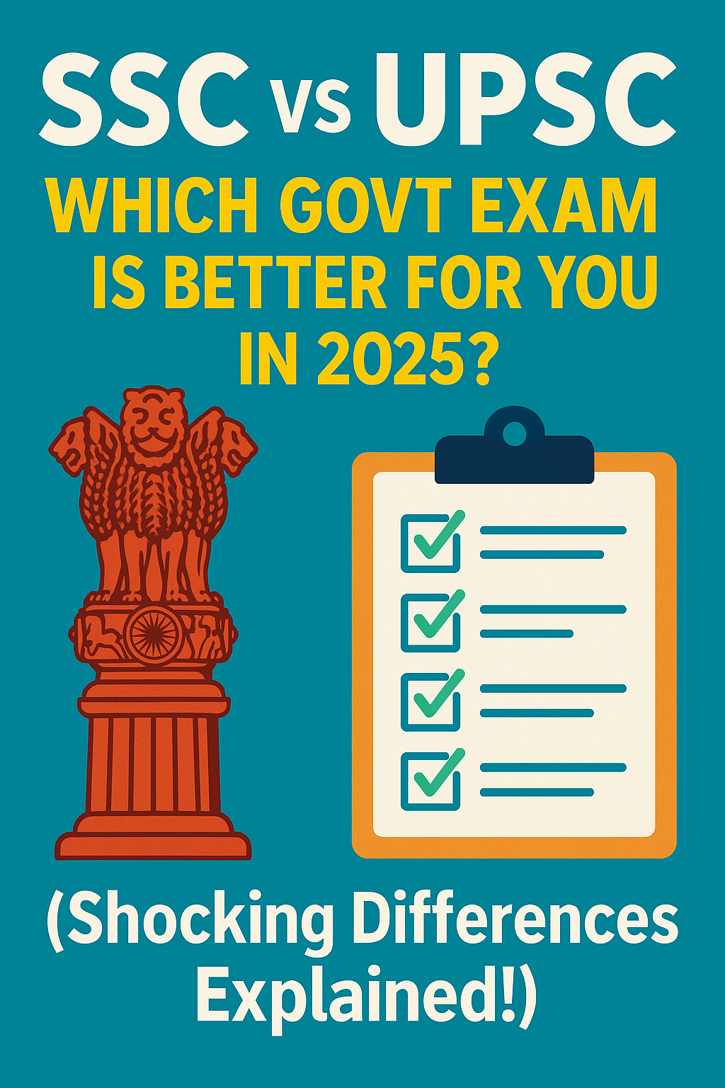 Comparison graphic of SSC vs UPSC with Indian emblem and checklist illustration