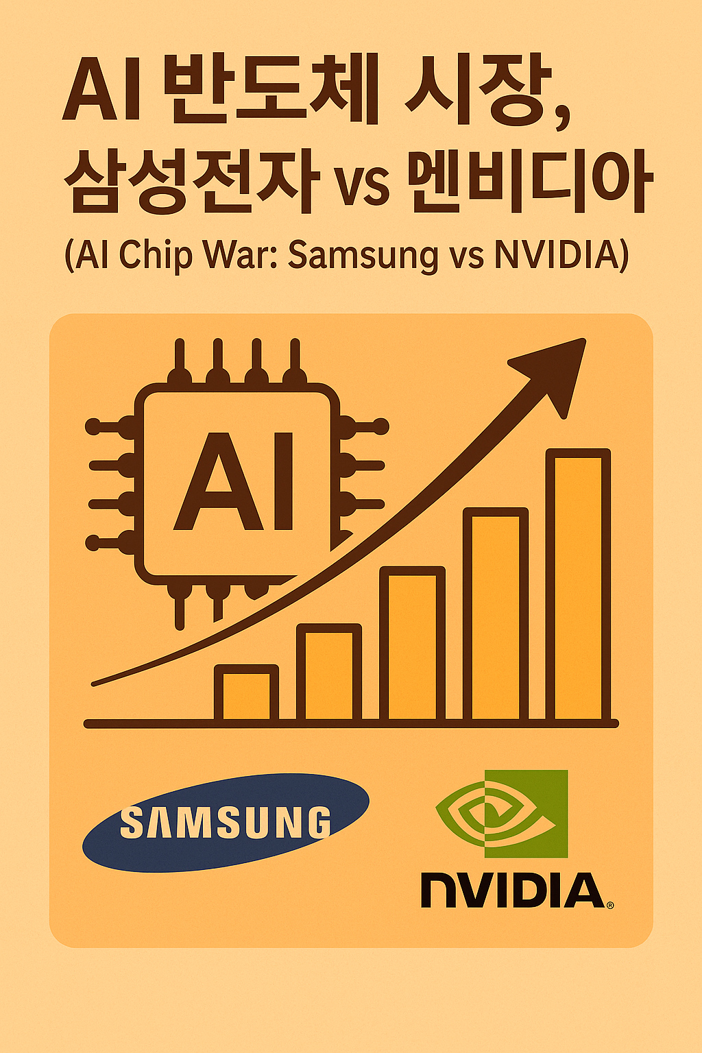 AI 반도체 시장에서 삼성전자와 엔비디아의 경쟁을 상징하는 일러스트 이미지 | Illustration representing the competition between Samsung and NVIDIA in the AI chip market