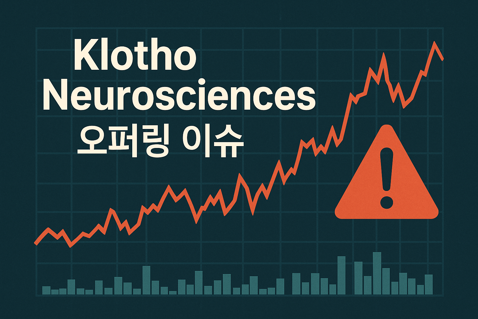 Klotho Neurosciences 오퍼링 이슈를 상징하는 증권 그래프와 경고 아이콘