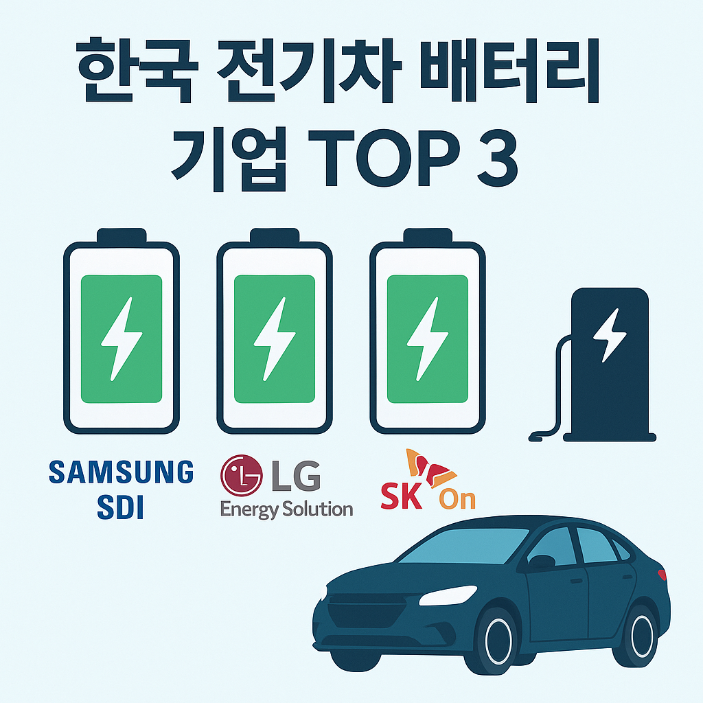 한국 전기차 배터리 기업 3곳을 상징하는 일러스트 이미지