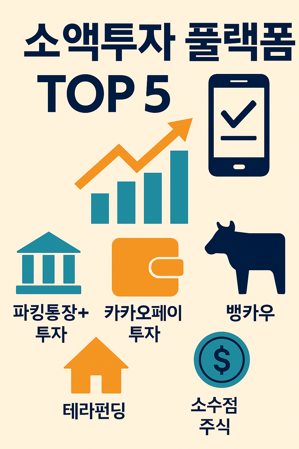 국내 인기 소액투자 플랫폼 TOP 5를 상징적으로 표현한 인포그래픽