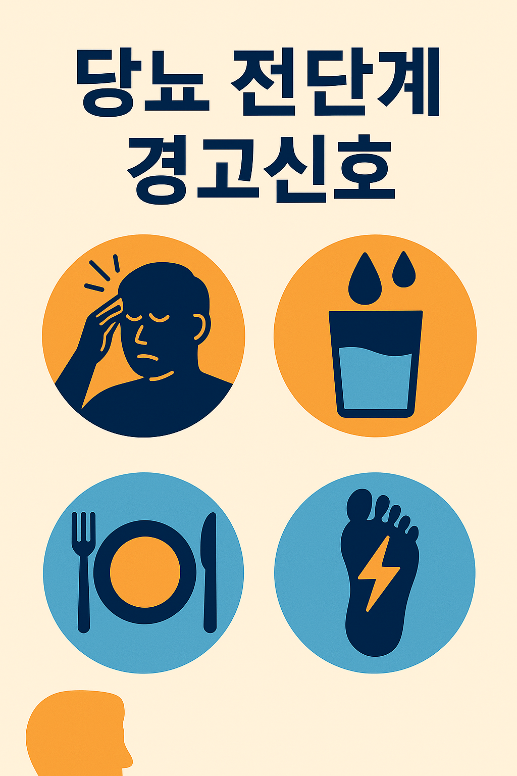 당뇨 전단계 경고신호를 상징적으로 표현한 아이콘 중심의 인포그래픽 이미지